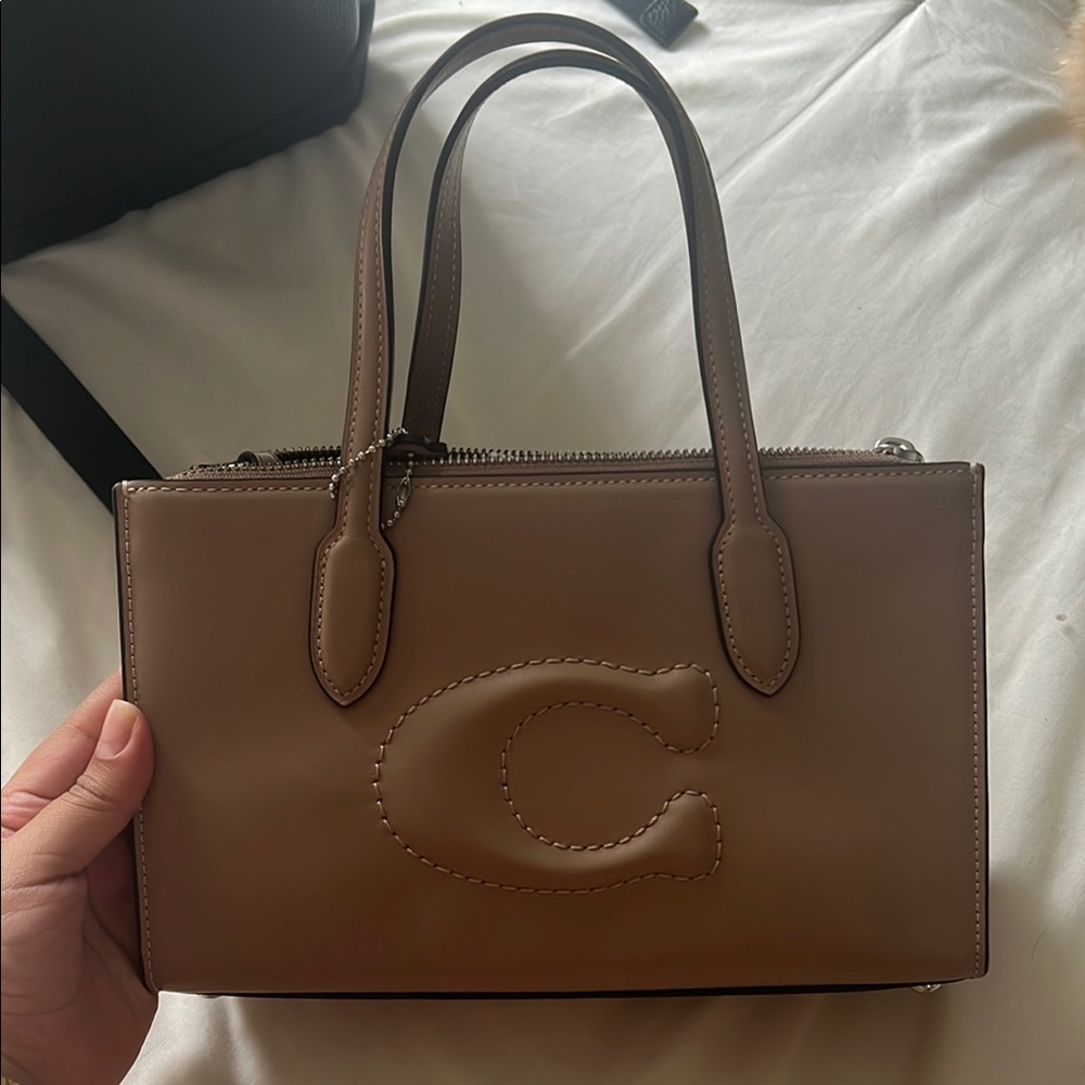 Coach Tan Leather Satchel with Structured Design